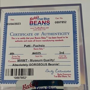 Beanie Baby with Certificate of Authenticity